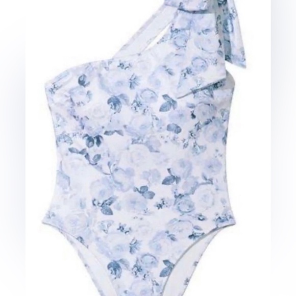 Victoria's Secret Bow One Shoulder One Piece NWT White and Blue Floral - Picture 3 of 6
